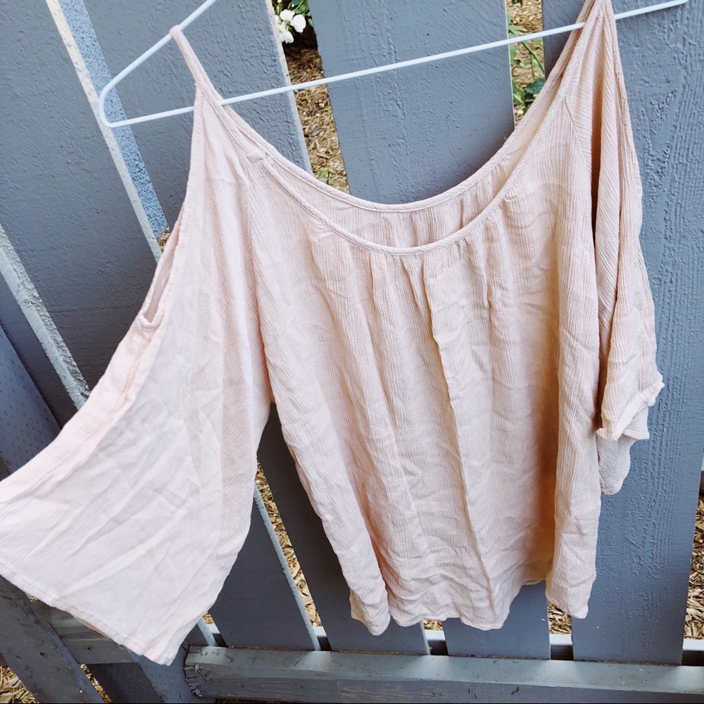 Light baby pink open shoulder blouse